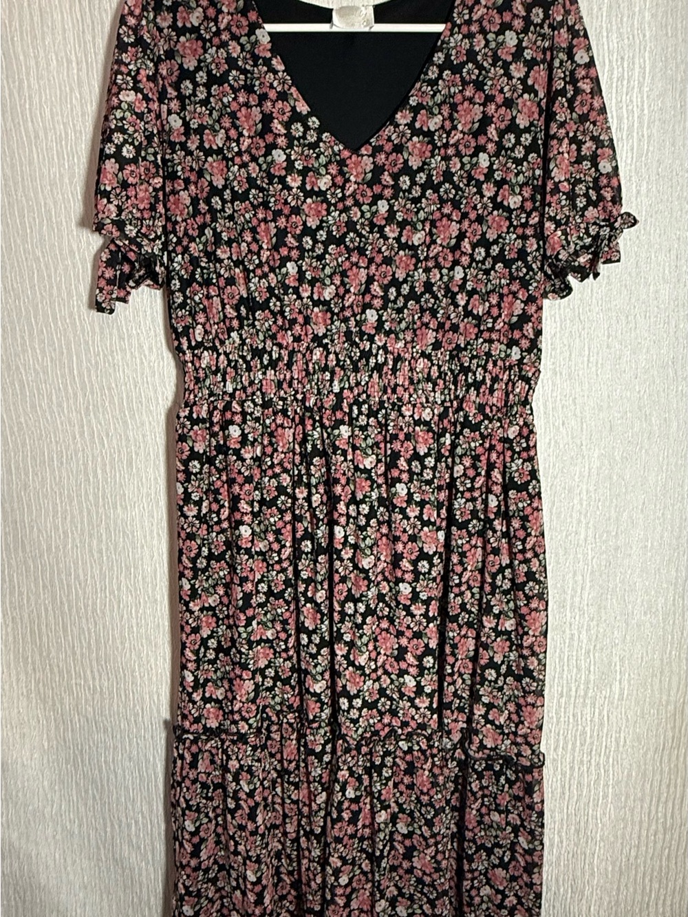Siren Lily Black Maxi Dress with Pink Floral Print